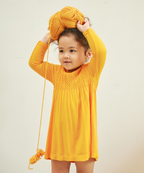 키즈 베이직 스마킹 롱슬리브 드레스(2-3세) FD5201